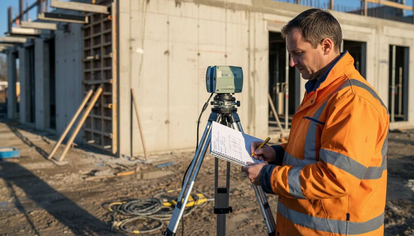 DTM3D - Avantages du Scan Laser 3D pour la Construction - 1769693684943 image Un technicien procède à un relevé 3D sur le chantier à l’aide d’un scanner laser.