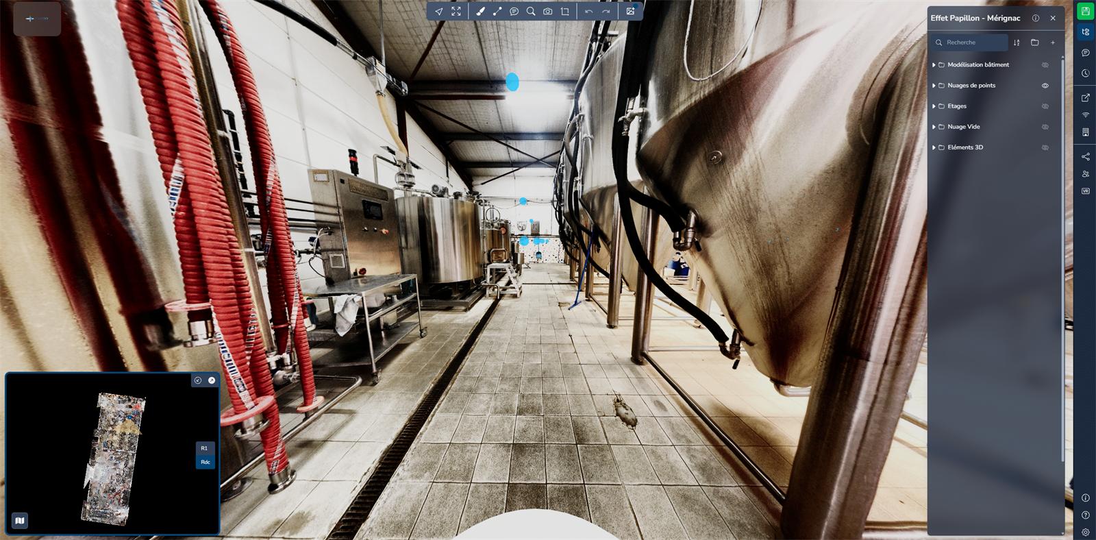 Nuage de points d'un site industriel issu du scanner 3D, consulté dans le viewer 3D en ligne
